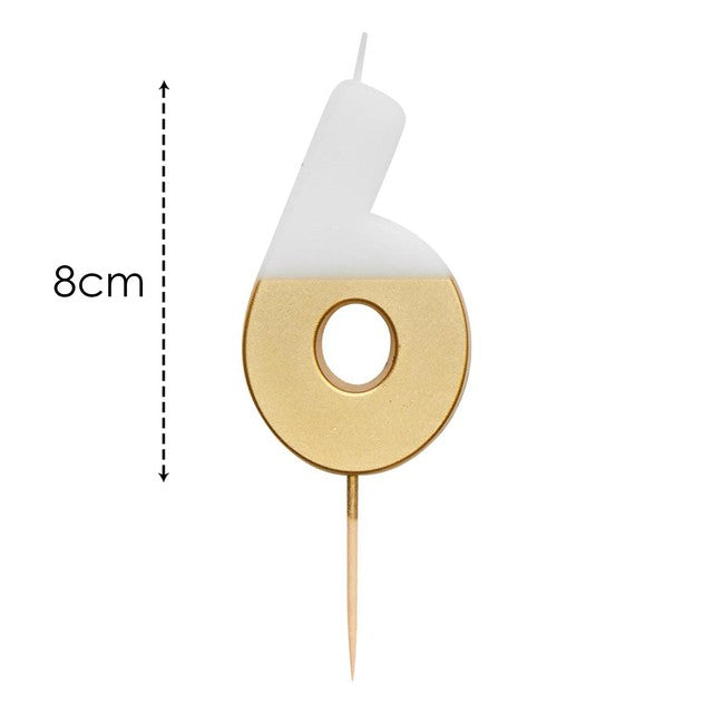 Talking Tables number 6 large gold candle (British brand)