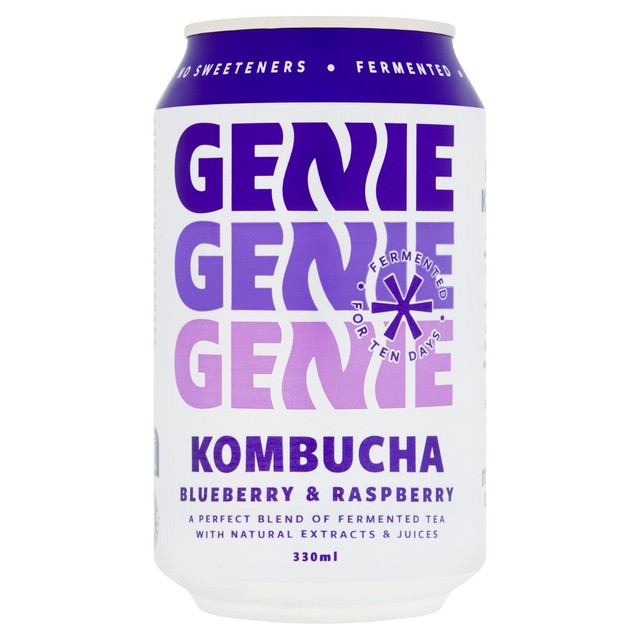 Genie Blueberry & Raspberry Kombucha 330ml, UK version