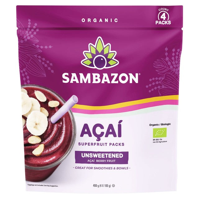 Sambazon Organic Fair Trade Acai Purée 4 x 100g (British brand)