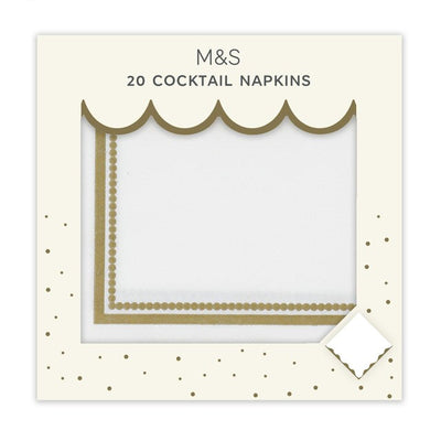 M&S Hvit Gull Cocktailservietter 25cm 20-pakning