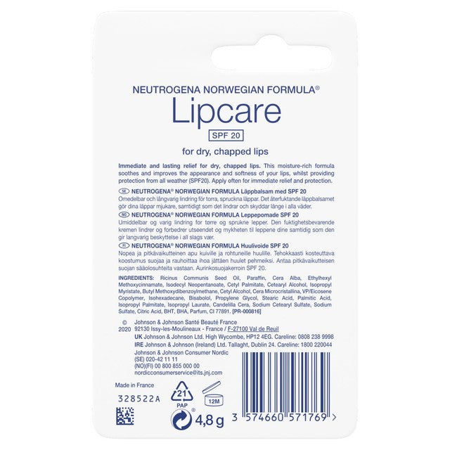 Neutrogena Norwegian Formula Lip Balm 5g, imported from the UK