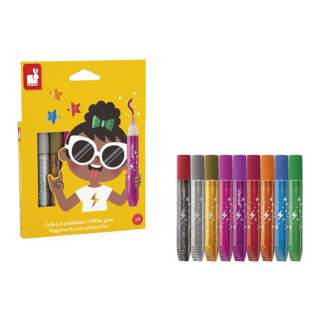 Janod glitter glue set 9 tubes - British product