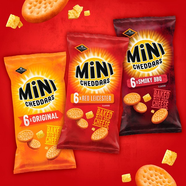 Jacob's Mini Cheddars Red Leicester cheese snack biscuits 6 pack, UK version