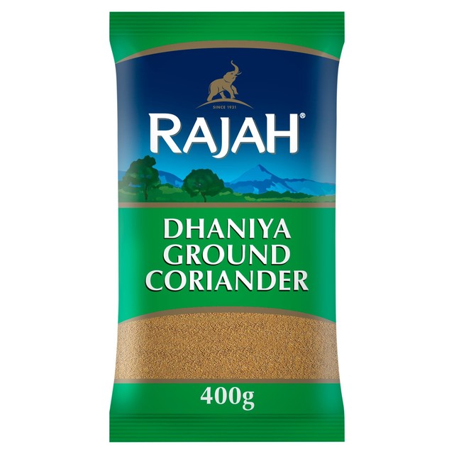 Rajah Dhaniya Ground Coriander Powder 400g, imported from the UK