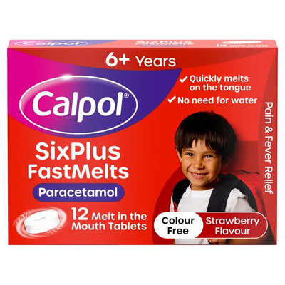 Calpol SixPlus Fastmelts Erdbeere Schmerz- und Fieberlindernde Tabletten 12 Tabletten