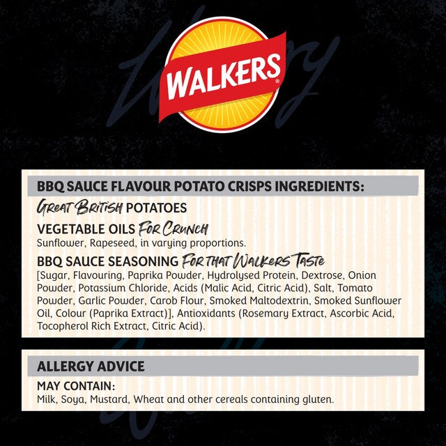 Walkers BBQ Sauce flavour crisps 6-pack (British brand)