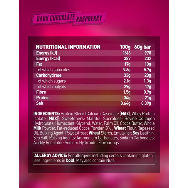 Grenade dark chocolate raspberry protein bar 60g, UK version