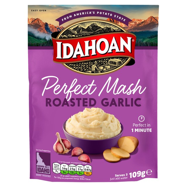 Idahoan roasted garlic mash 109g, UK version