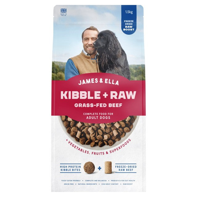 James & Ella kibble and freeze-dried raw beef dog food 1.5kg, UK version