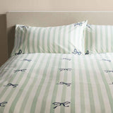 M&S bow striped green bedding set double - British product