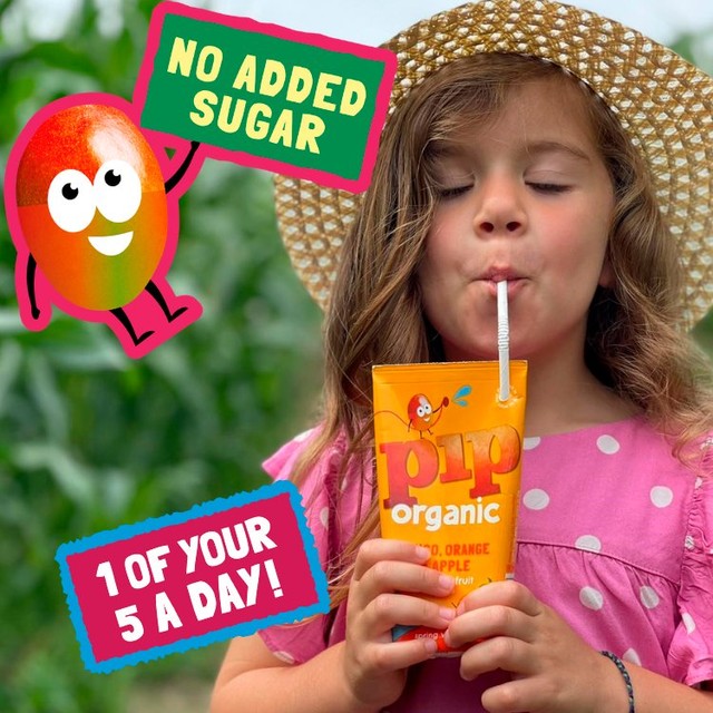 Pip Organic mango, orange & apple juice drink 4 x 180ml cartons, imported from the UK