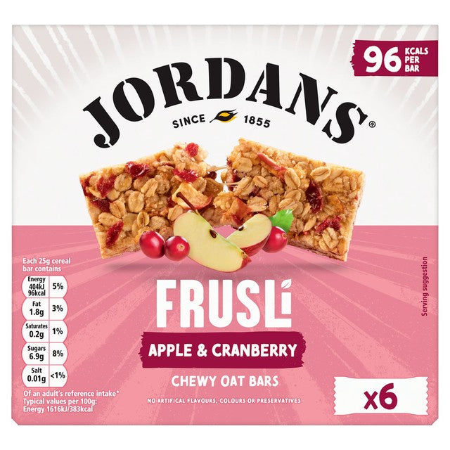 Jordans Frusli cranberry and apple chewy cereal bars 6 x 25g, UK version