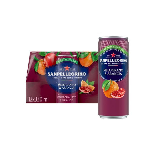 San Pellegrino Pomegranate and Orange soft drink 12 x 330ml cans (British brand)