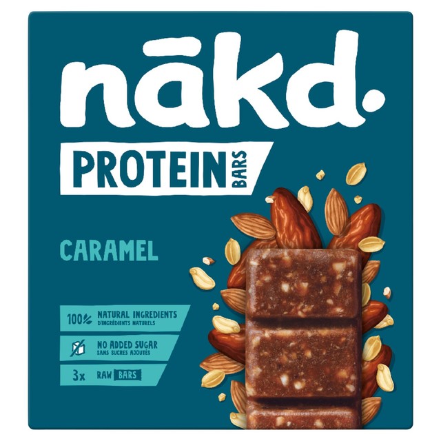 Nakd caramel protein snack bar 3 x 45g, imported from the UK