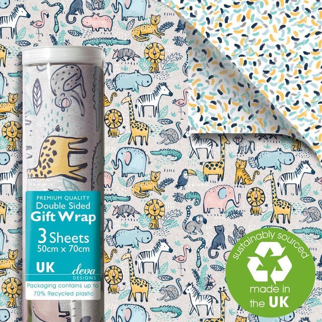 Deva Designs Safari Club gift wrap sheets 3 pack (British brand)