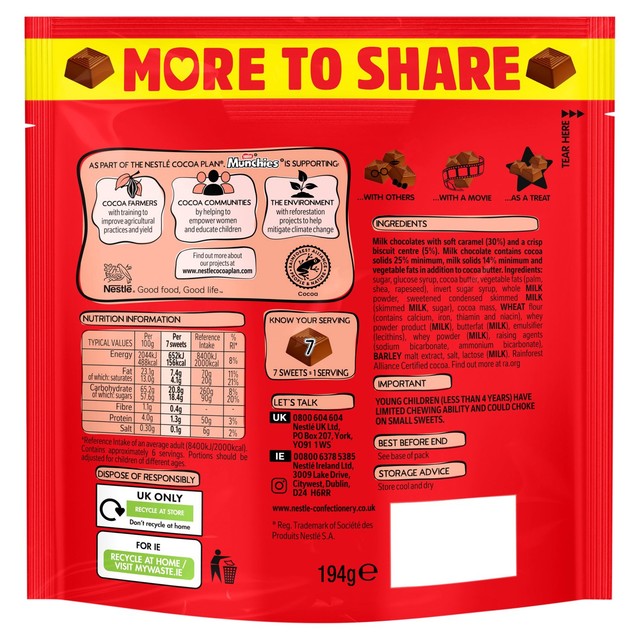 Munchies milk chocolate and caramel sweets 194g, imported from the UK