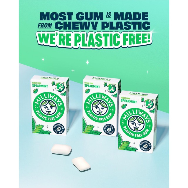 Milliways Spearmint Plastic Free Sugar Free Chewing Gum 19g, imported from the UK