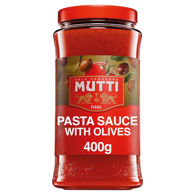 Mutti tomato and olive pasta sauce 400g, imported from the UK