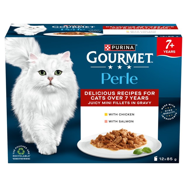Gourmet Perle senior chicken in gravy wet cat food, imported from the UK