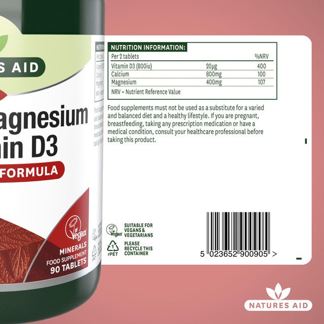Natures Aid Calcium Magnesium D3 Tablets 90, imported from the UK