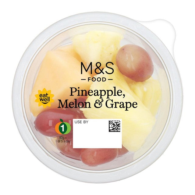 M&S fruit mix with pineapple, melon, and grapes 130g, imported from the UK
