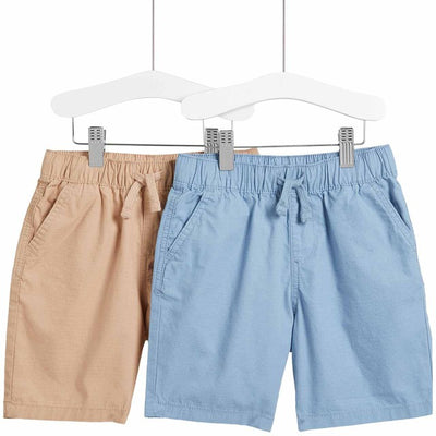 Shorts M&S Boys en pur coton ripstop bleu mélangé 2 lots 2-3 ans