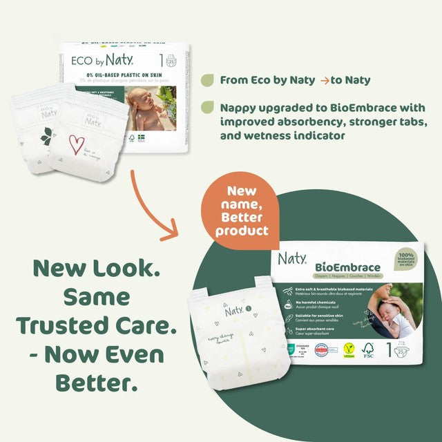 Naty BioEmbrace nappies Size 1 (2-5kg), imported from the UK