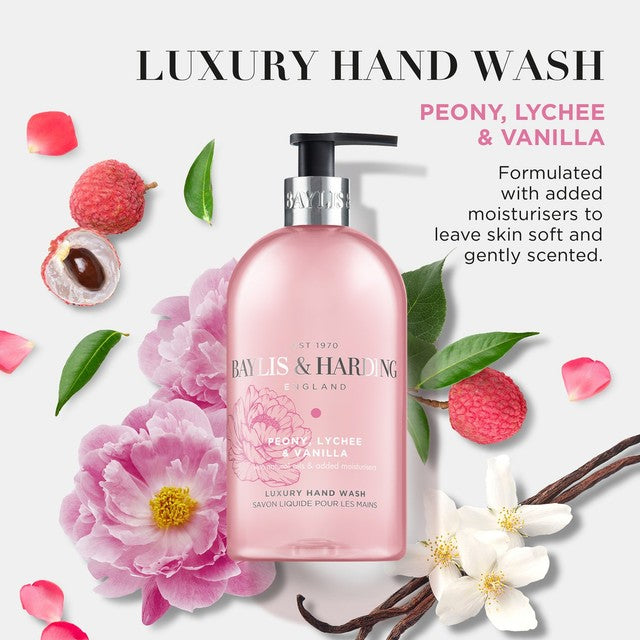 Baylis & Harding peony, lychee, and vanilla hand wash 500ml - British product