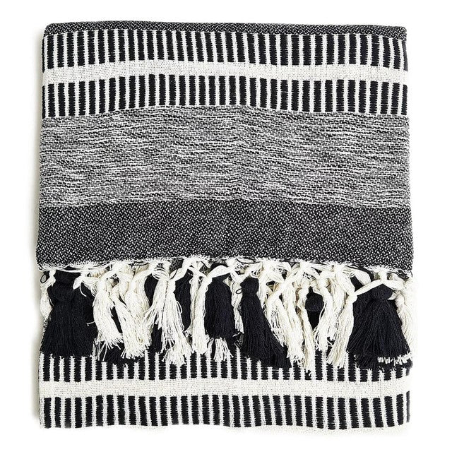 M&S cotton throw in cream mix with monochrome stripes, imported from the UK