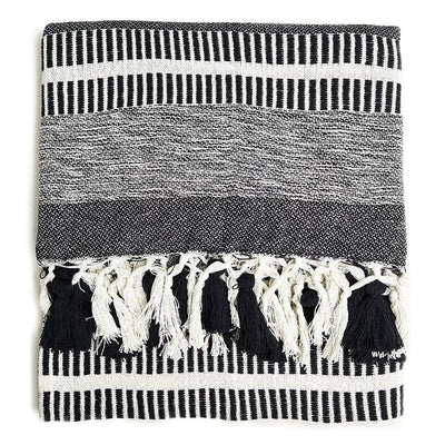 M&S M&S Cotton Rich Woven Monochrome Stripe Throw Cream Mix One Size- Buy online at McGrocer