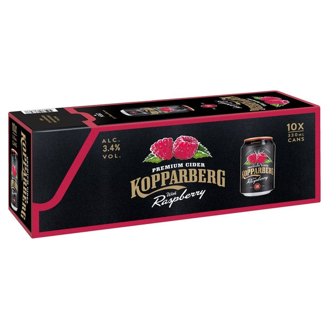 Kopparberg raspberry apple cider 3.4% alcohol in cans, UK version