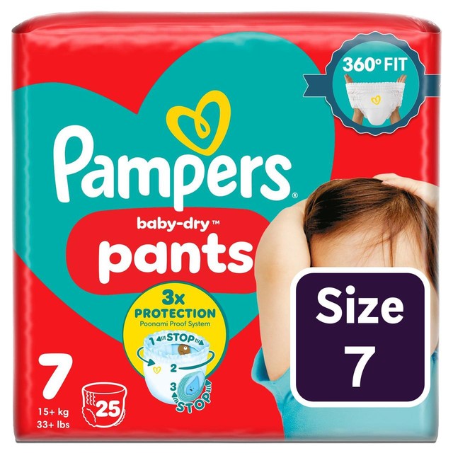Pampers Baby-Dry nappy pants size 7 (15kg+), imported from the UK