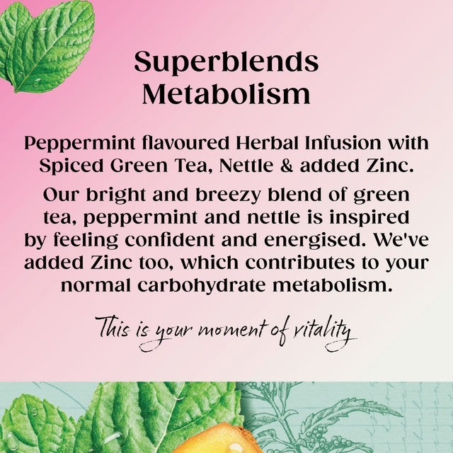 Twinings Superblends Metabolism peppermint spiced green tea nettle herbal tea blend 20 bags (British brand)