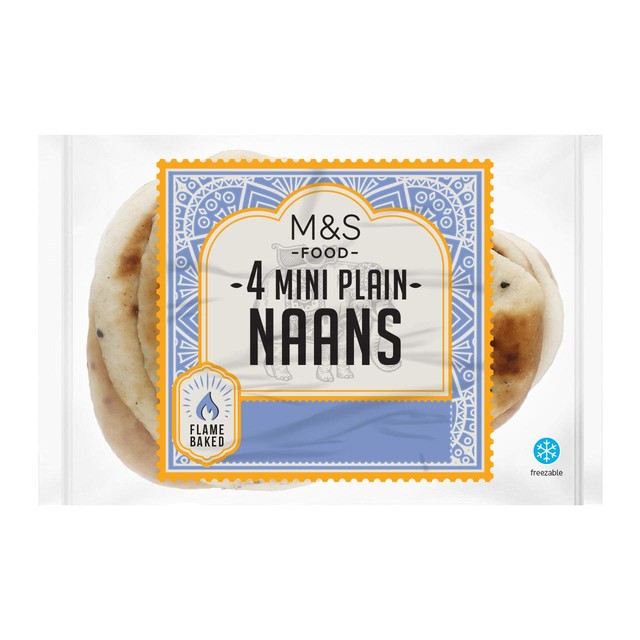 M&S Mini Plain Naan Breads 4 Pack, imported from the UK