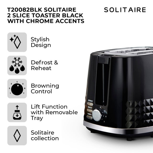 Tower Solitaire 2 slice toaster black - British product