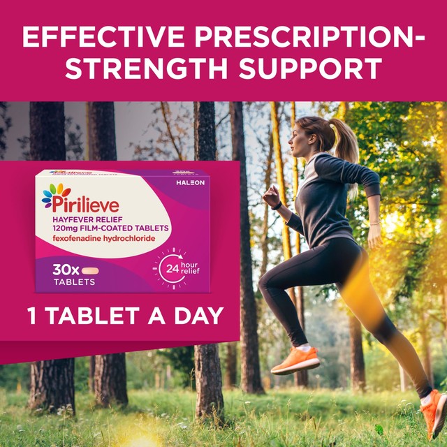 Pirilieve Hayfever Relief 120mg 30 tablets, imported from the UK