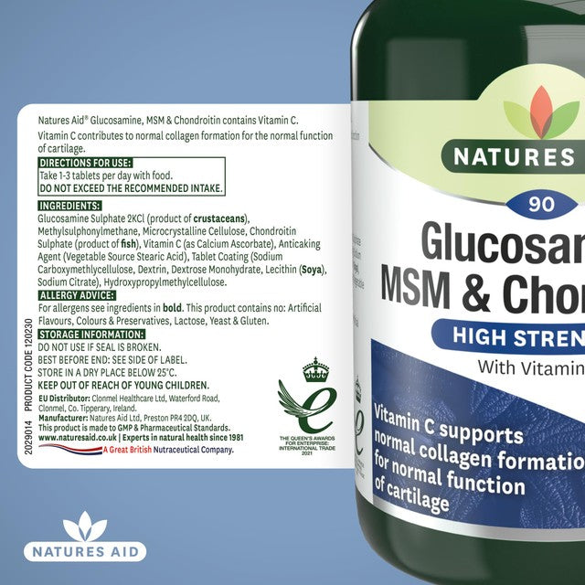 Natures Aid Glucosamine MSM Chondroitin supplement 90 tablets, imported from the UK