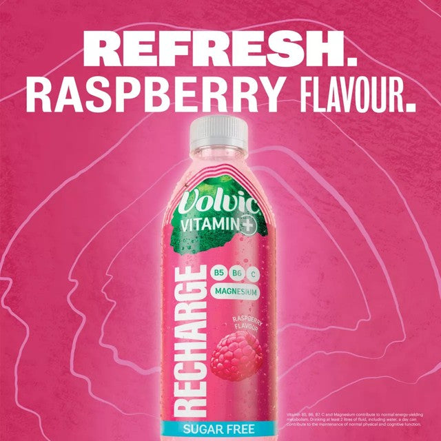 Volvic Recharge raspberry flavoured water, imported from the UK