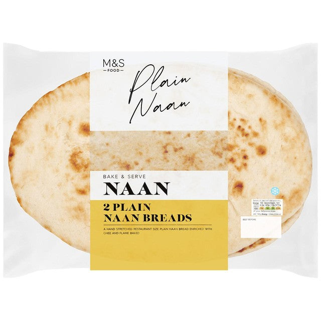 M&S plain naan breads 380g, imported from the UK