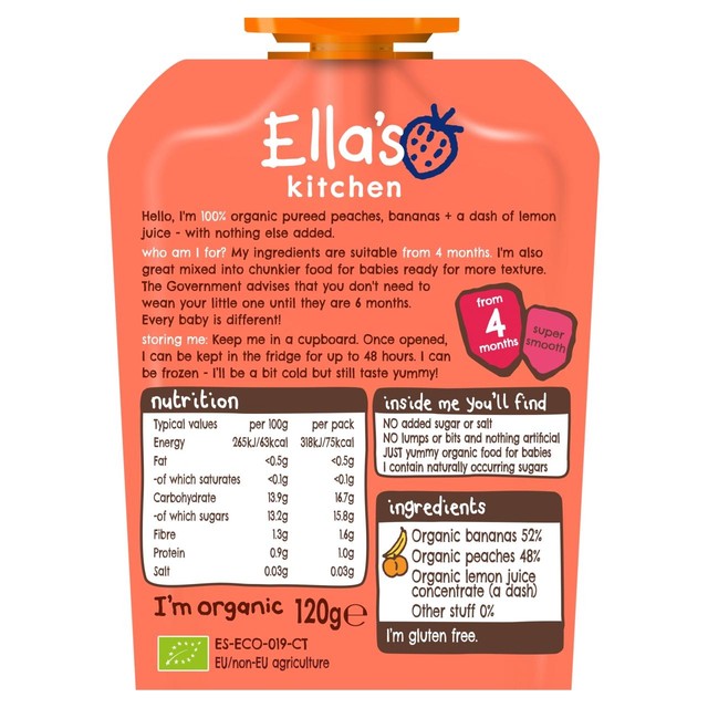 Ella's Kitchen peaches and bananas baby food pouch 120g - British product