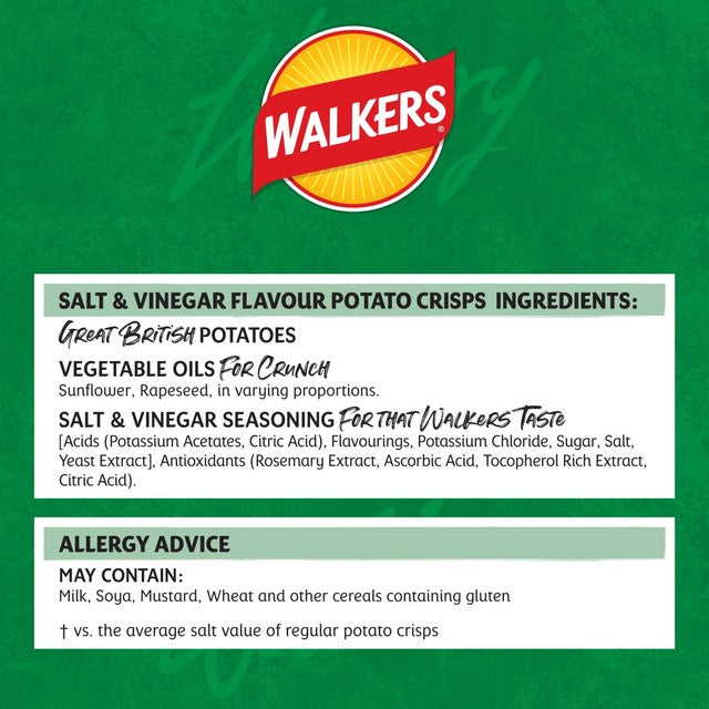 Walkers Lightly Salt & Vinegar potato crisps multipack (British brand)