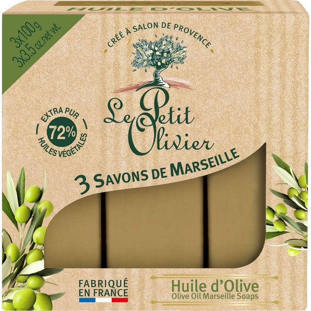 Le Petit Olivier olive oil Marseille soap bars 3 x 100g, UK version