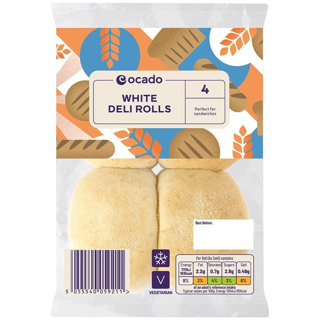Ocado white deli rolls 4 pack, imported from the UK