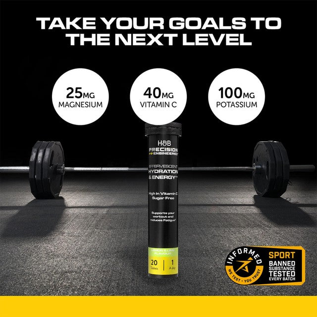 Precision Engineered hydration and energy effervescent lemon and lime tablets, UK version