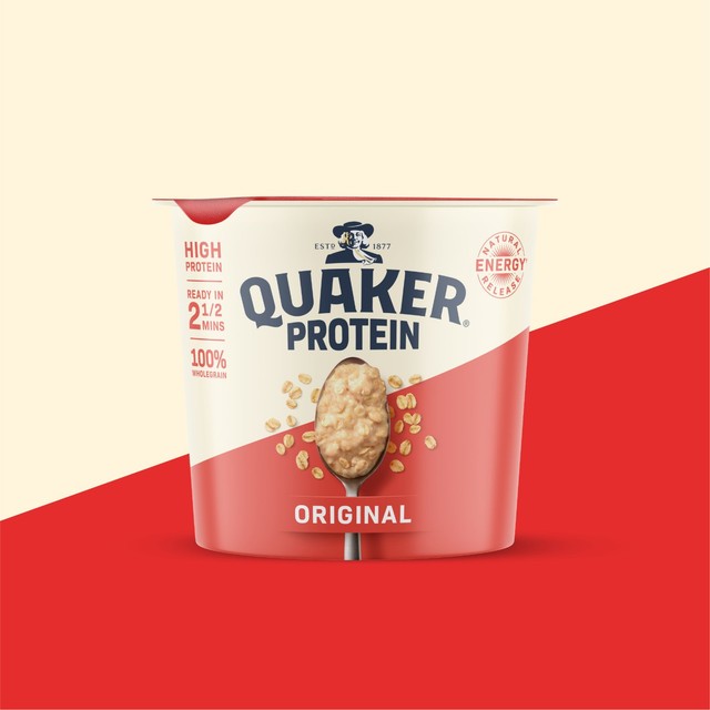 Quaker High Protein Original porridge pot 49g, imported from the UK