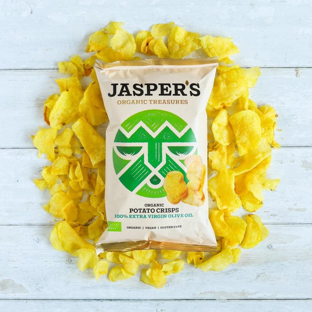 Jasper's Organic potato crisps with extra virgin olive oil 100g, UK version