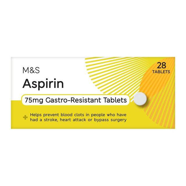 M&S aspirin 75mg gastro-resistant tablets (British brand)