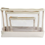 M&S 3-piece clear makeup bag set in light cream, imported from the UK