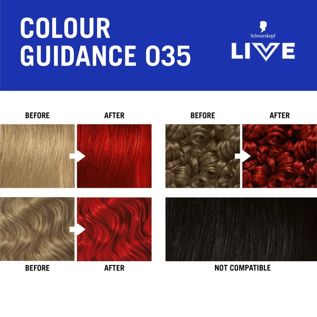 Schwarzkopf LIVE Intense Colour 035 Real Red permanent hair dye, imported from the UK