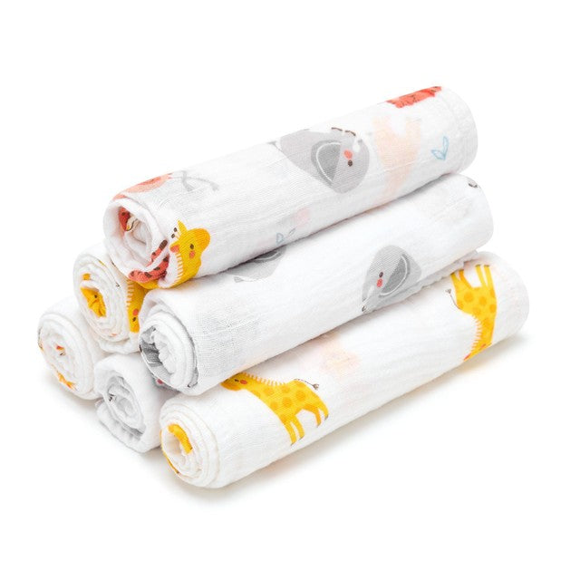 Bloomsbury Mill organic muslin squares Jungle Cubs 6 pack - British product